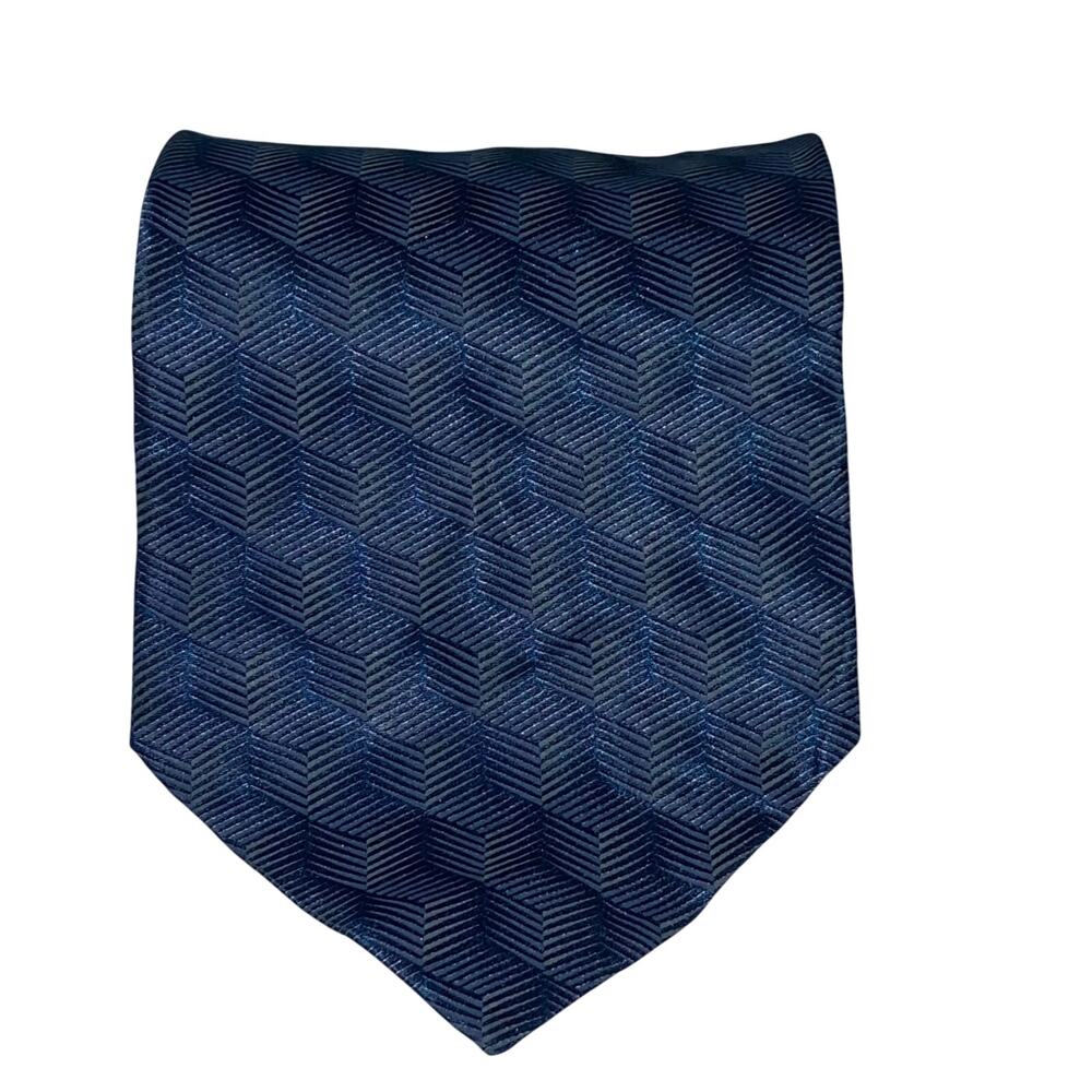 Vtg Perry Ellis Portfolio Necktie Blue Monochrome Geometric Silk Korea 63.5 x 4